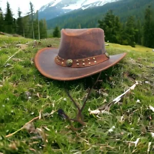 Cappello cespuglio cavallo pazzo da uomo in vera pelle di mucca stile cowboy occidentale marrone chiaro XL - Foto 1 di 3