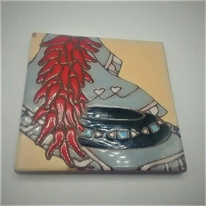 Vtg ARIUS Art Tile Chili Peppers Theme Southwest 4” Wall hanging coaster Trivet - Picture 1 of 4