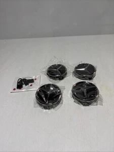 Mercedes-Benz Hub Cap Center Cover Black 6-6-47-0200 w Air Caps Set of Four - Picture 1 of 7