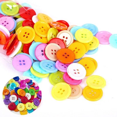 Buttons 100pcs 20MM wood Shirt Flatback  Mix Color 4 Holes - Image 1 of 4