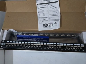 TRIPP-LITE N254-024 Cat6/Cat5 Rackmount Feed Thru Patch Panel-1U-24 Ports - Picture 1 of 6