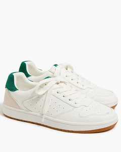 J. Crew Court Sneakers Suede Logo Athletic Women Size 9 White/green  - Picture 1 of 10