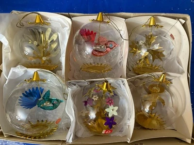 Vintage West Germany Resl Lenz Glass & Foil Spinner Ornaments Lot of 6 READ - Image 1 of 4