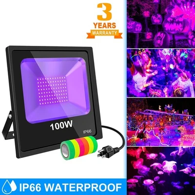 100W LED Black Light Outdoor Flood Light with US Plug Neon Glow for Glow Party - Image 1 of 4
