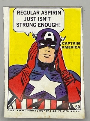 Marvel Comics Super Hero Sticker/card #50 CAPTAIN AMERICA 1967 Philadelphia Gum - Image 1 of 2