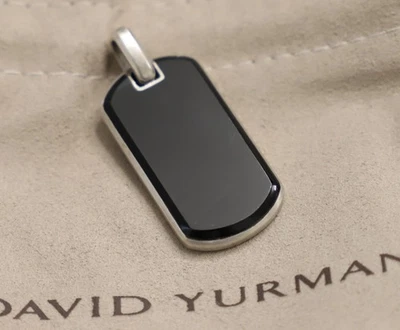 David Yurman Men's Sterling Silver 35mm Chevron Dog Tag Pendant with Black Onyx - Image 1 of 4