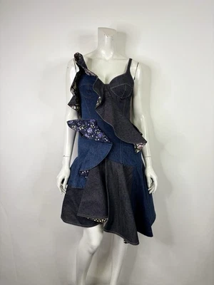 Vtg Alexander McQueen 2017 Blue Patchwork Denim Dress IT40 - Image 1 of 4