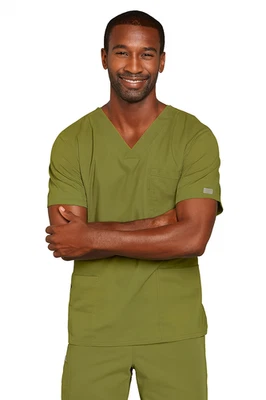 Olive Cherokee 磨砂工作服核心弹力男女通用 V 领上衣 4725 OLVW — 第 1/3 张图片