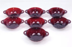 7 Vtg Anchor Hocking Glass Royal Ruby Red CORONATION Berry Bowls Set 4.5" - Picture 1 of 8
