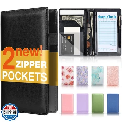 Forvencer Server Book, 2 Zipper Pocket, Server Books for Waitress, Waitress B - Image 1 of 4