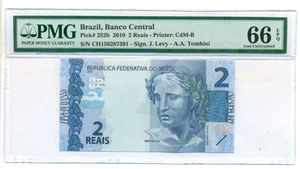 Billete de banco Brasil 2010 2 reales gema sin circular 66 EPQ PMG - Imagen 1 de 4