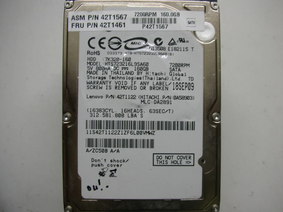 Hitachi 160gb HTS723216L9SA60 220 0A90121 01 2.5 2 5 25 Hard Disk HDD SATA PS3 - Image 1 of 1