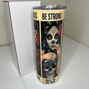 Stainless Steel 20oz Skinny Tumbler With Lid Sugar Skull Design - Picture 1 of 6