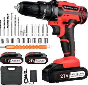 21V Cordless Drill Driver Impact Driver Screwdriver Accessories + 2 Battery - Picture 1 of 8