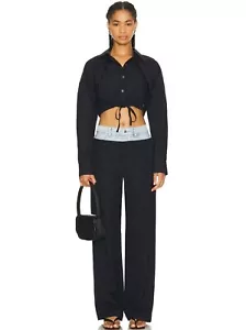 Pantalone Simkhai Ophelia gessato blu navy denim vita media taglia 2 - Foto 1 di 5
