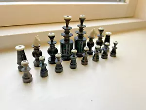 French bone mounted horn ebonized Lyon pattern chess set - Picture 1 of 8