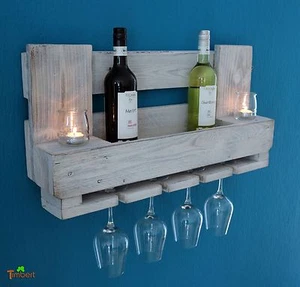 WEINREGAL EURO-PALETTEN Möbel Wandregal Holz Flaschenregal Ländlich Shabby Weiß - Bild 1 von 11