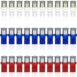 30 Pack 194 LED Bulb White/Blue/Red Combo T10 Wedge LED Bulb 5SMD-5050 168 LE... - Picture 1 of 6