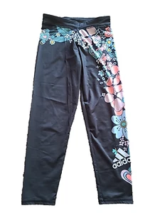 Adidas Girls floral leggings L Size 14 Black floral Stretch Aeroready EUC - Picture 1 of 6