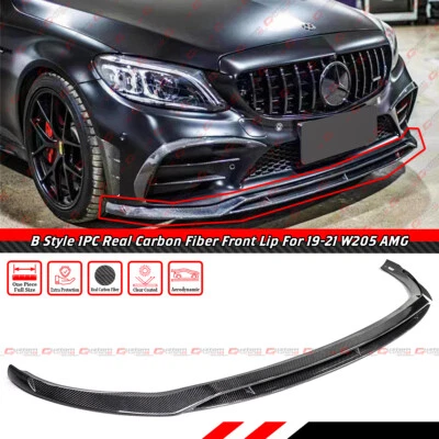 FOR 19-21 MERCEDES BENZ W205 C300 C43 AMG CARBON FIBER B STYLE FRONT BUMPER LIP - Image 1 of 4