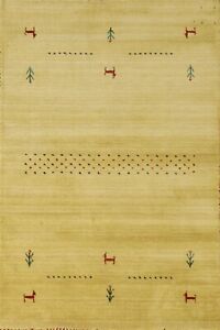 Tapis tribal Gabbeh laine dorée petit animal 3'x5' noué à la main tapis oriental