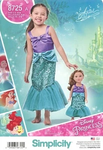 Simplicity 8725 Ariel The Little Mermaid Costume Sz 3-8 & 18" Doll UC Pattern - Picture 1 of 5
