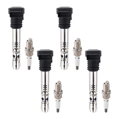 4pcs Ignition Coil + Spark Plugs for Audi TT / TT Quattro 1.8L 2001-2006 UF437 - Image 1 of 4