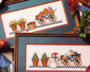 Cross Stitch 4 Seasons Snowman Pumpkins Watermelon Tulips Sandy Gore Evans - Picture 1 of 5