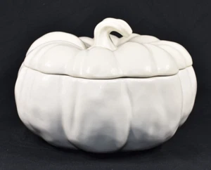 Pottery Barn Figural Thanksgiving Pumpkin Stoneware Soup Tureen Bowl White AS-IS - Picture 1 of 15