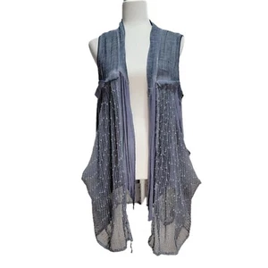 Simply Couture Blue-Gray Long Lacy Lace Dressy Party Vest Med - Picture 1 of 9