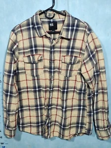 RSQ Collective Tartan Flannel Casual Button Up Shirt Mens Size Large L Beige - Picture 1 of 11