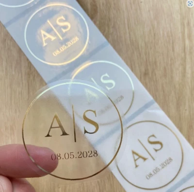 50 x Foiled Wedding Monogram Initials Stickers Personalised Wedding Favour Label - Image 1 of 2