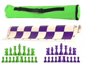 Juego de ajedrez de peso único Archer - tablero de vinilo con piezas y bolso - verde neón púrpura - Imagen 1 de 5