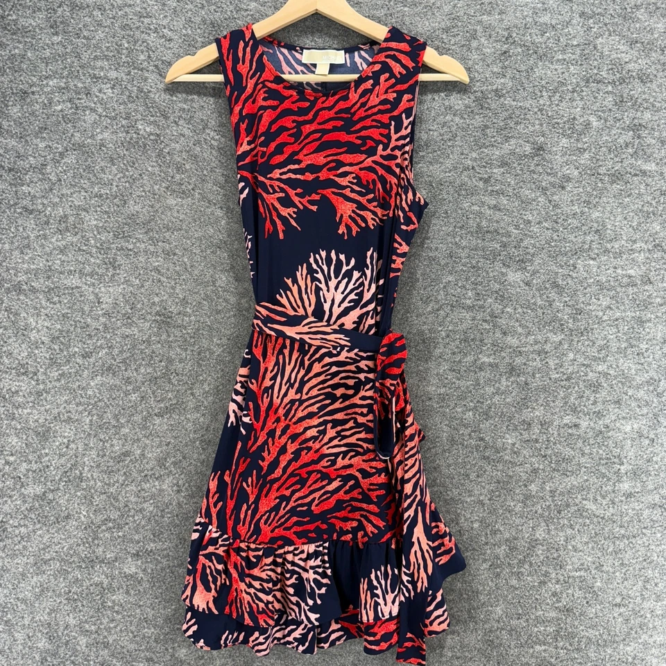 Vestido Michael Kors Feminino PM Pequeno Azul Floral Bainha Curta Cinto Sem Mangas - Imagem 1 de 4