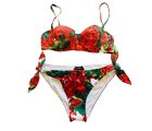 DOLCE & GABBANA Red Geranium Floral Bikini Swimwear Swimsuit Beachwear 2IT UK8 S