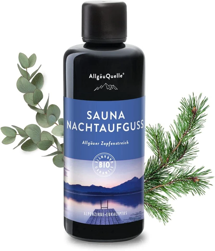 AllgäuQuelle Saunaaufguss 100% BIO-Öl Nachtaufguss Alpenzirbe Eukalyptus 100ml