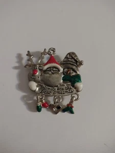 Pewter Christmas Pin Brooch w/ Enamel, Dangles / FRIENDS ARE THE BEST PRESENTS  - Picture 1 of 5