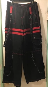 Hot Topic Girls Red & Black Grommet Suspender Wide Leg Pants Size 7 - Picture 1 of 3