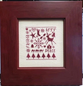 Custom Framed Completed Finished Cross Stitch Picture FA-LA-LA BRRR PEACE (W) - Picture 1 of 11