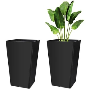 Set of 2 16 Inch Large Taper Planters Outdoor Indoor Tall Resin Flower Pots w... - Picture 1 of 7