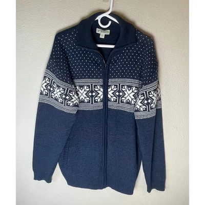 Haband Womens Blue Snowflake Zip Up Cardigan Sweater Large Winter - Image 1 of 4