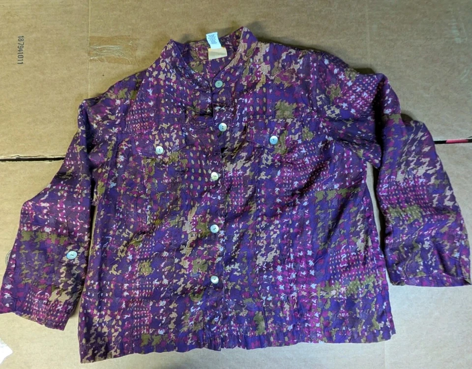 Ruby rd. Mujer Chaqueta Ligera Botón Manga 3/4 Talla 16 W Púrpura Rojo Foto 1 de 4