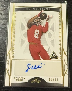 2022 Leaf Trinity Football Gold Foil Auto 16/75 C.J. Williams #BA-CJW Stanford - Picture 1 of 3