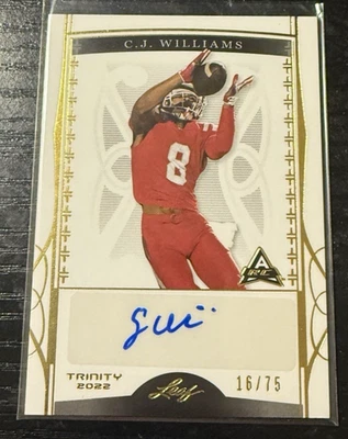 2022 Leaf Trinity Football Gold Foil Auto 16/75 C.J. Williams #BA-CJW Stanford - Image 1 of 3