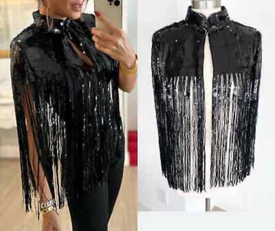 Capa Zara Lentejuelas Flecos Negra S/M Nueva Con Etiquetas Foto 1 de 4