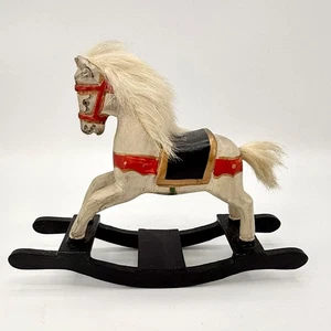 Old German Wooden Rocking Horse Hand Carved and Hand Painted Figurine Toy Hair - Picture 1 of 13