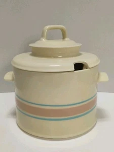 Vintage McCoy Pink & Blue Striped Soup Tureen With Lid USA 0164 - Picture 1 of 11