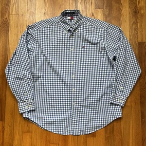 Vintage 90s Tommy Hilfiger Oxford Shirt Mens M Classic Cotton Blue Check - Picture 1 of 16