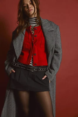 Free People Classic Long Double Breasted Tweed Herringbone Coat - Size Small - Image 1 of 4