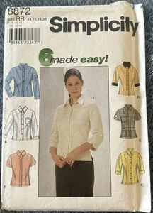 Vintage Simplicity Pattern 8872 Misses Shirt Top Button-Front 14 16 18 20 Uncut - Picture 1 of 2